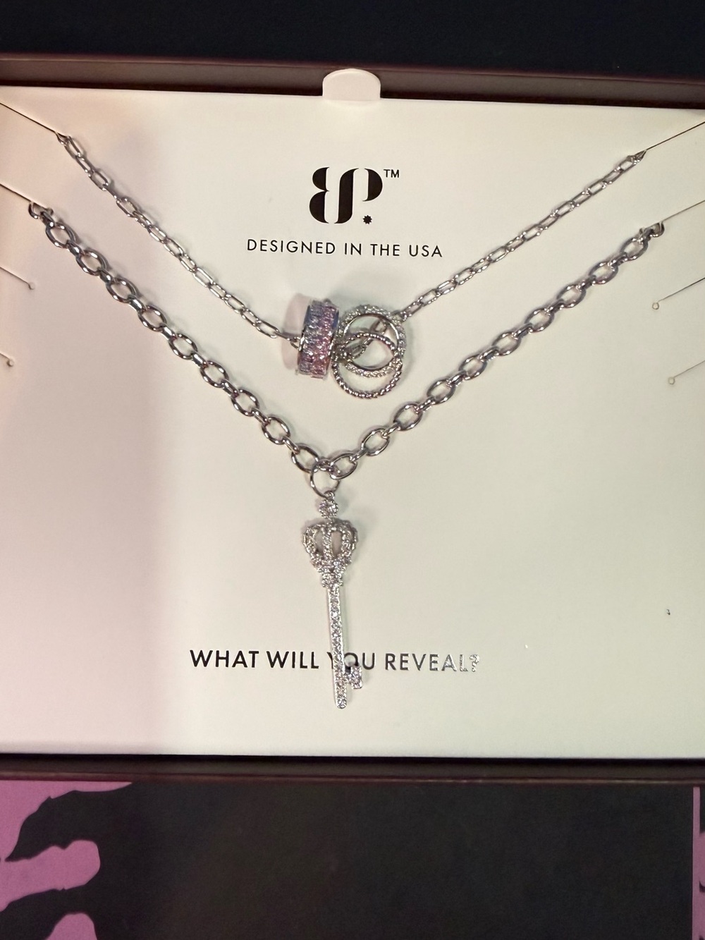 bp Silver Layered Key & Ring Necklace Set - Silver